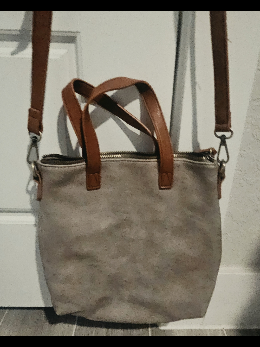 Neutral Taupe Tote with Tan Leather Handles